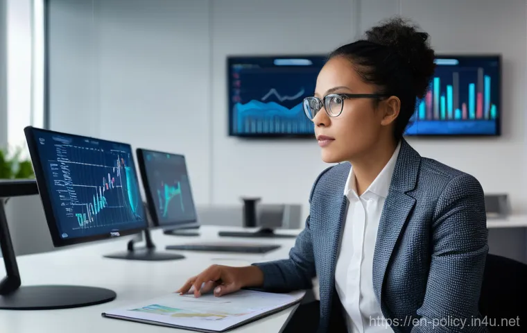 정책분석사와 공공 정책 성공 사례 - **"A focused, professionally dressed female policy analyst in her early 30s, of mixed ethnicity, wor...