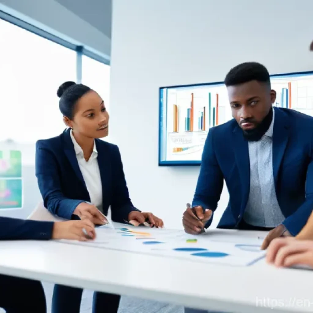 정책분석사와 팀 내 소통의 중요성 - **Prompt:** A modern, brightly lit office environment. On the left, a diverse group of analytical pr...