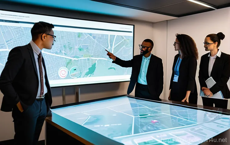 정책분석사와 빅데이터 분석 활용법 - **Prompt:** A dynamic, high-angle shot capturing a diverse team of policy analysts (male, female, va...