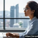 정책분석사와 직무별 요구 기술 분석 - **Prompt: "A focused, professional female policy analyst in her late 20s to early 30s, wearing busin...