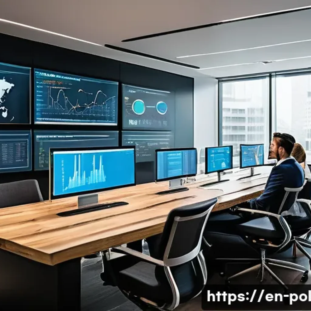 정책분석사와 공공정책과 관련된 트렌드 분석 - A modern policy analyst&rsquo;s office with multiple large monitors displaying complex data visualizations...