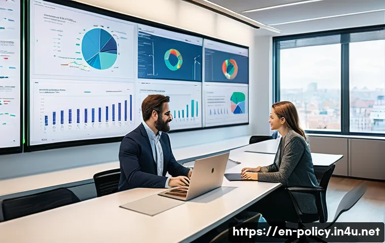 정책분석사와 국가 전략 수립 참여 - A modern policy analyst workspace featuring a diverse team of professionals, both men and women in b...