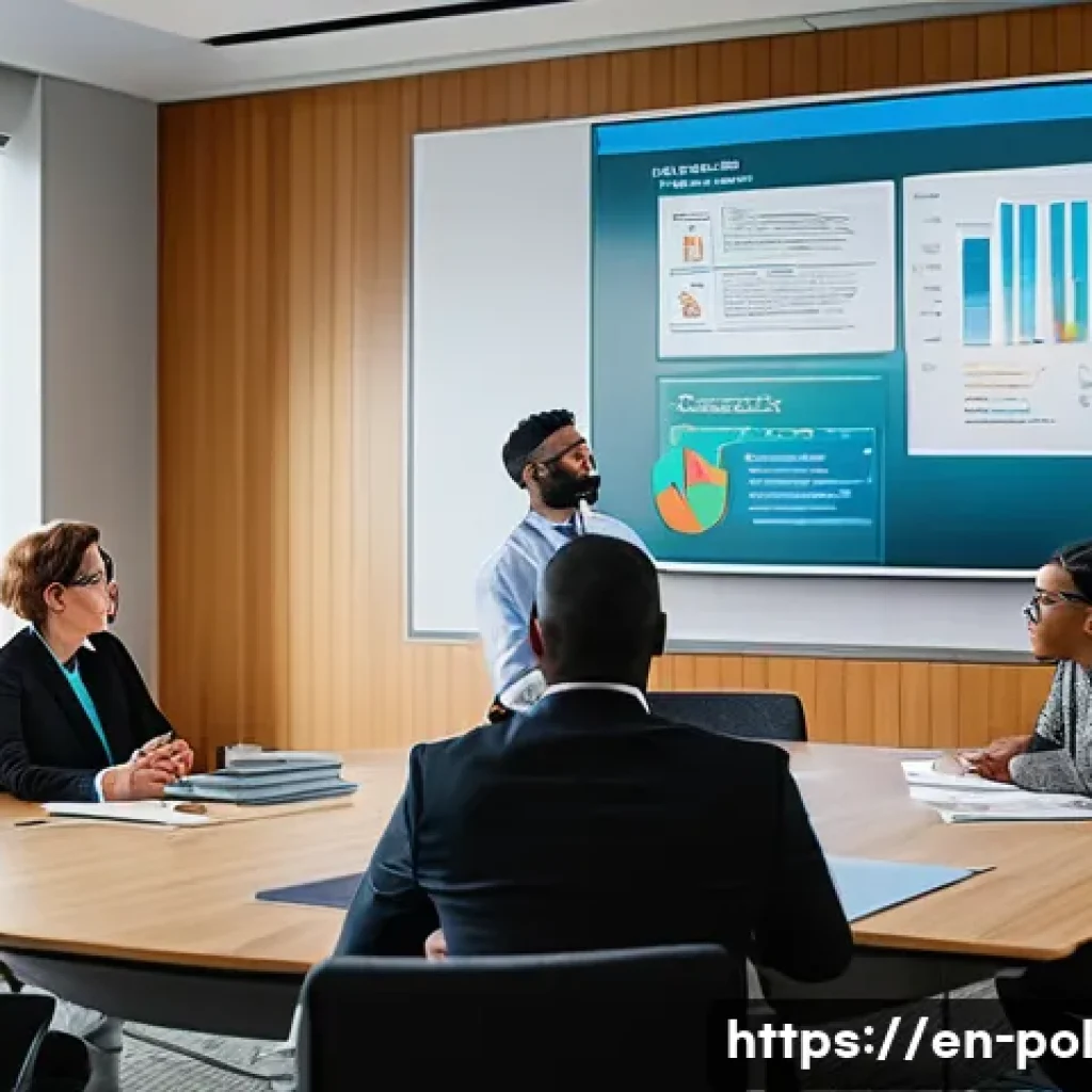 정책분석사와 실험적 정책의 도입 사례 - A diverse group of policy analysts and frontline workers in a modern conference room, engaged in a c...