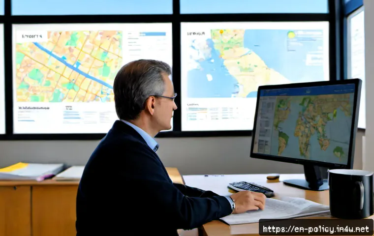 정책분석사와 국제정책 분석의 차이 - Photorealistic policy analyst in a quiet government office, a middle-aged professional comparing loc...